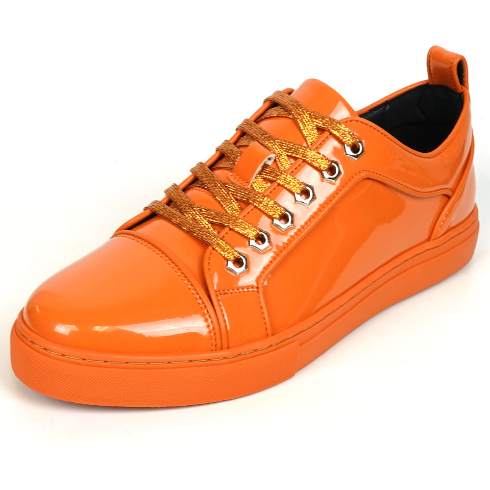 Orange Patent Leather Lace up Sneaker Encore by Fiesso – European Shoe Design