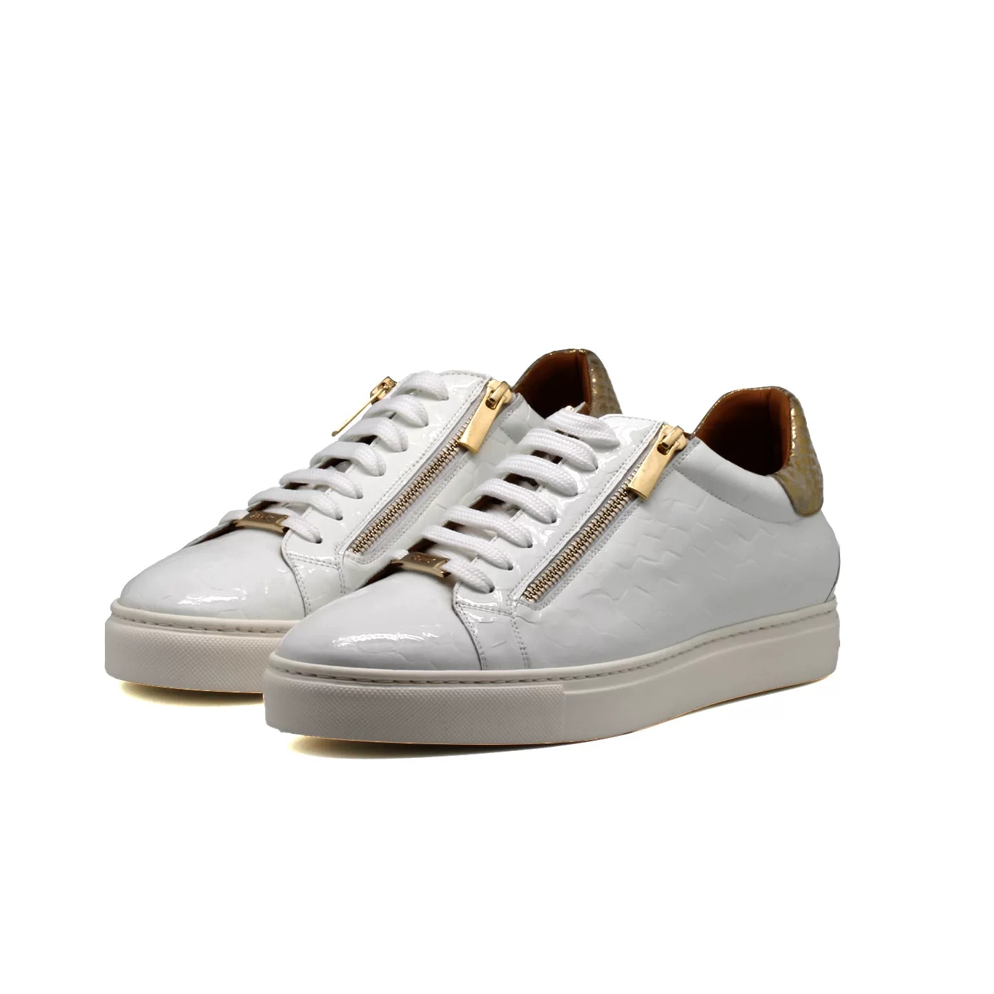 Mister 39150-A139 Aldaz White Gold Anaconda Print Leather Men's Casual Sneakers