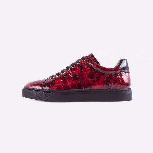 Mister 39592-A139 Alon Black Red Crocodile Print Leather Men's Low Cut Sneakers