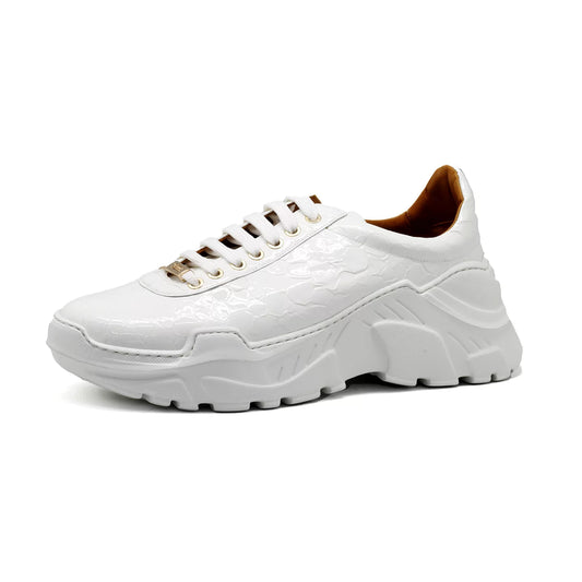 Mister 39190-A143 Amasa White Anaconda Print Leather Men's Low Cut Sneakers