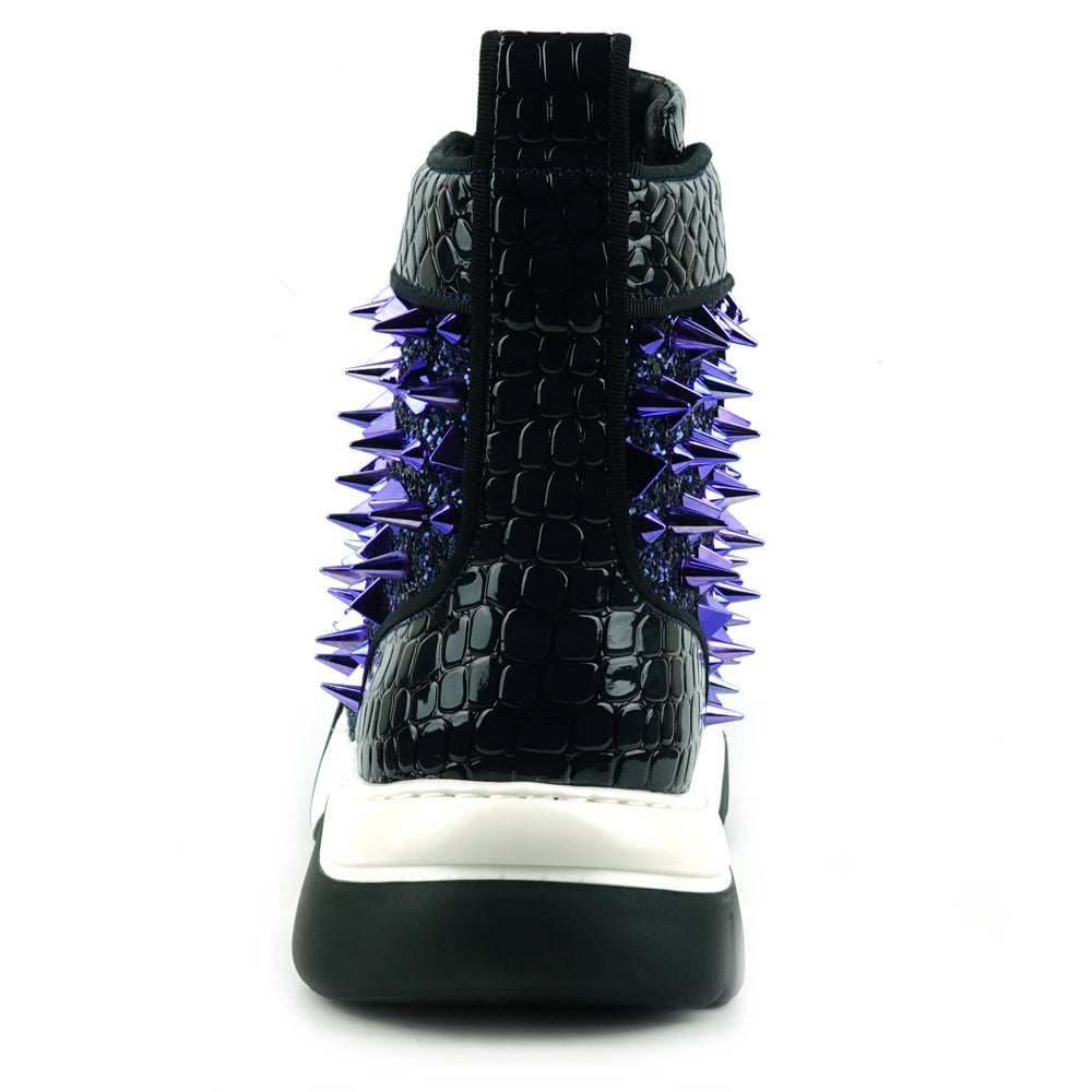 FI-2405 Blue Glitter Blue Spikes Lace up High top Sneaker Encore by Fiesso