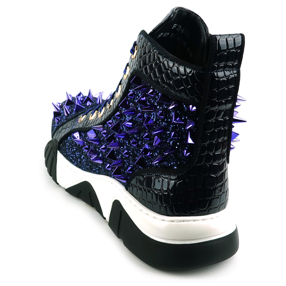 FI-2405 Blue Glitter Blue Spikes Lace up High top Sneaker Encore by Fiesso