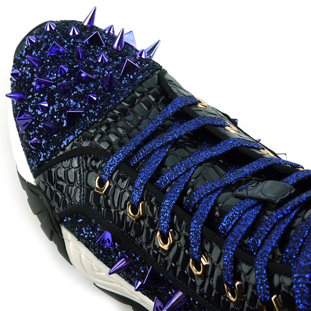 FI-2405 Blue Glitter Blue Spikes Lace up High top Sneaker Encore by Fiesso