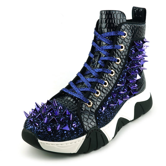 FI-2405 Blue Glitter Blue Spikes Lace up High top Sneaker Encore by Fiesso