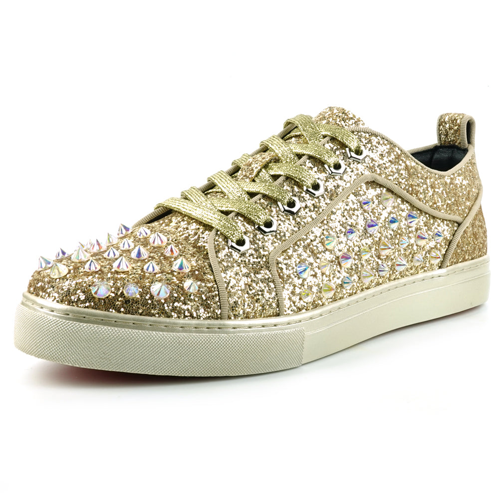 FI-2414 Gold Glitter Gold Spikes Lace up Sneaker Encore by Fiesso