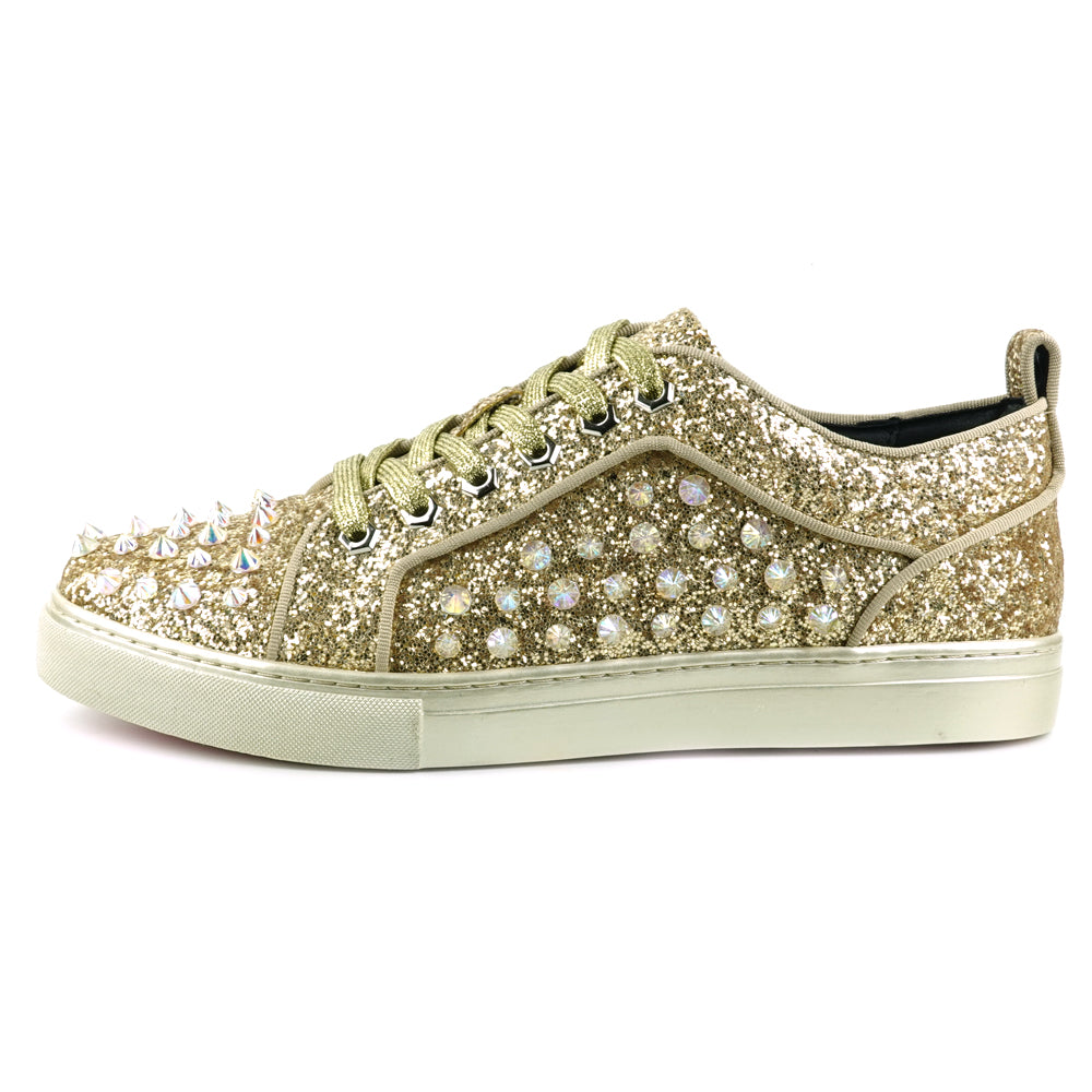 FI-2414 Gold Glitter Gold Spikes Lace up Sneaker Encore by Fiesso