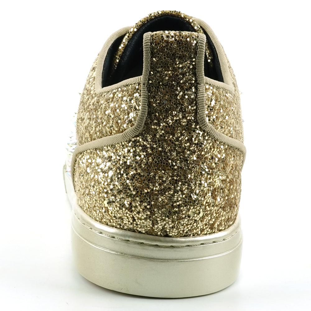 FI-2414 Gold Glitter Gold Spikes Lace up Sneaker Encore by Fiesso