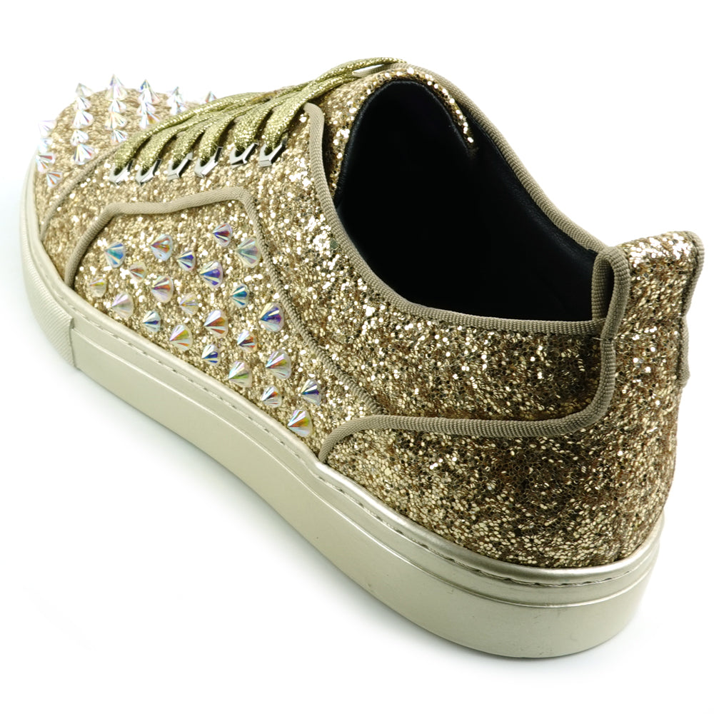 FI-2414 Gold Glitter Gold Spikes Lace up Sneaker Encore by Fiesso