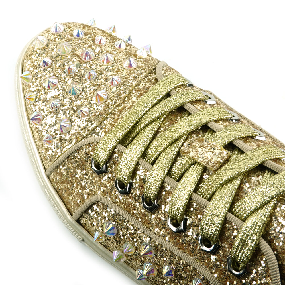 FI-2414 Gold Glitter Gold Spikes Lace up Sneaker Encore by Fiesso