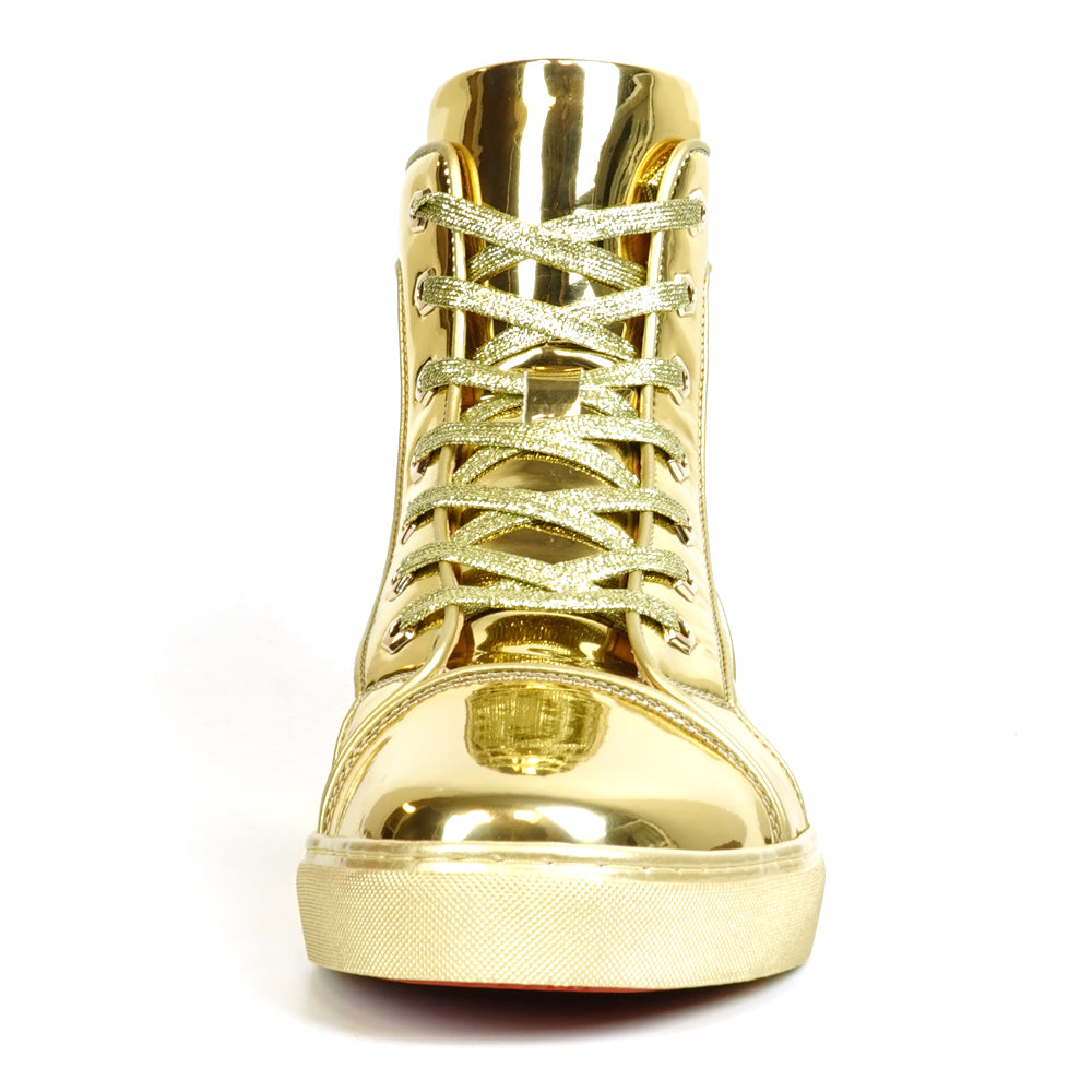 FI-2416-2 Gold Patent Leather Lace up High top Sneaker Encore by Fiesso