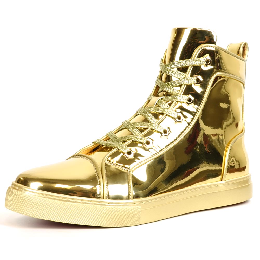 FI-2416-2 Gold Patent Leather Lace up High top Sneaker Encore by Fiesso