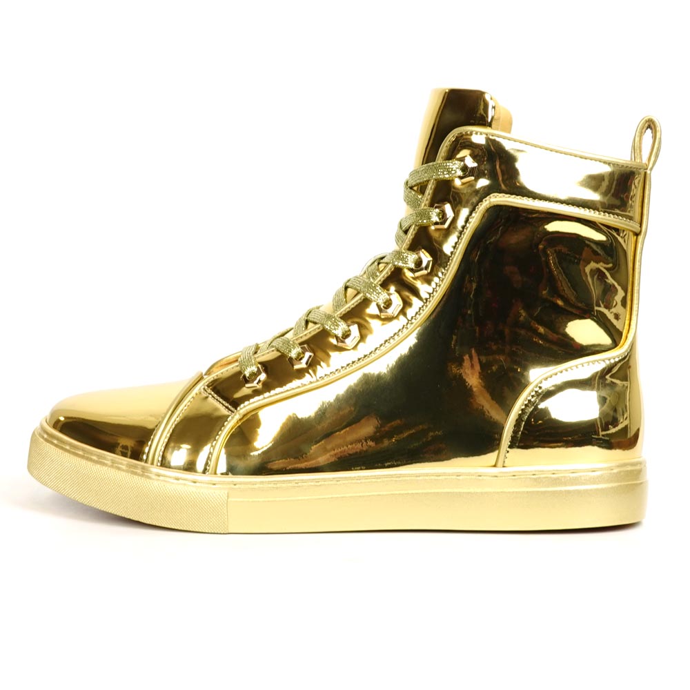 FI-2416-2 Gold Patent Leather Lace up High top Sneaker Encore by Fiesso