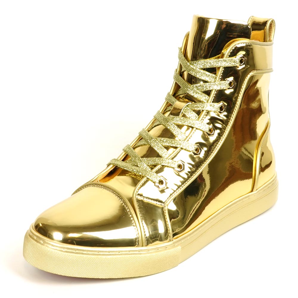 FI-2416-2 Gold Patent Leather Lace up High top Sneaker Encore by Fiesso