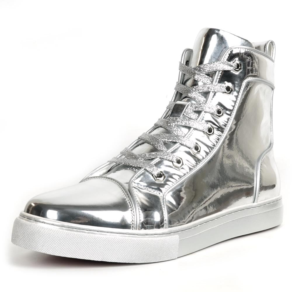 FI-2416-2 Silver Patent Leather Lace up High top Sneaker Encore by Fiesso