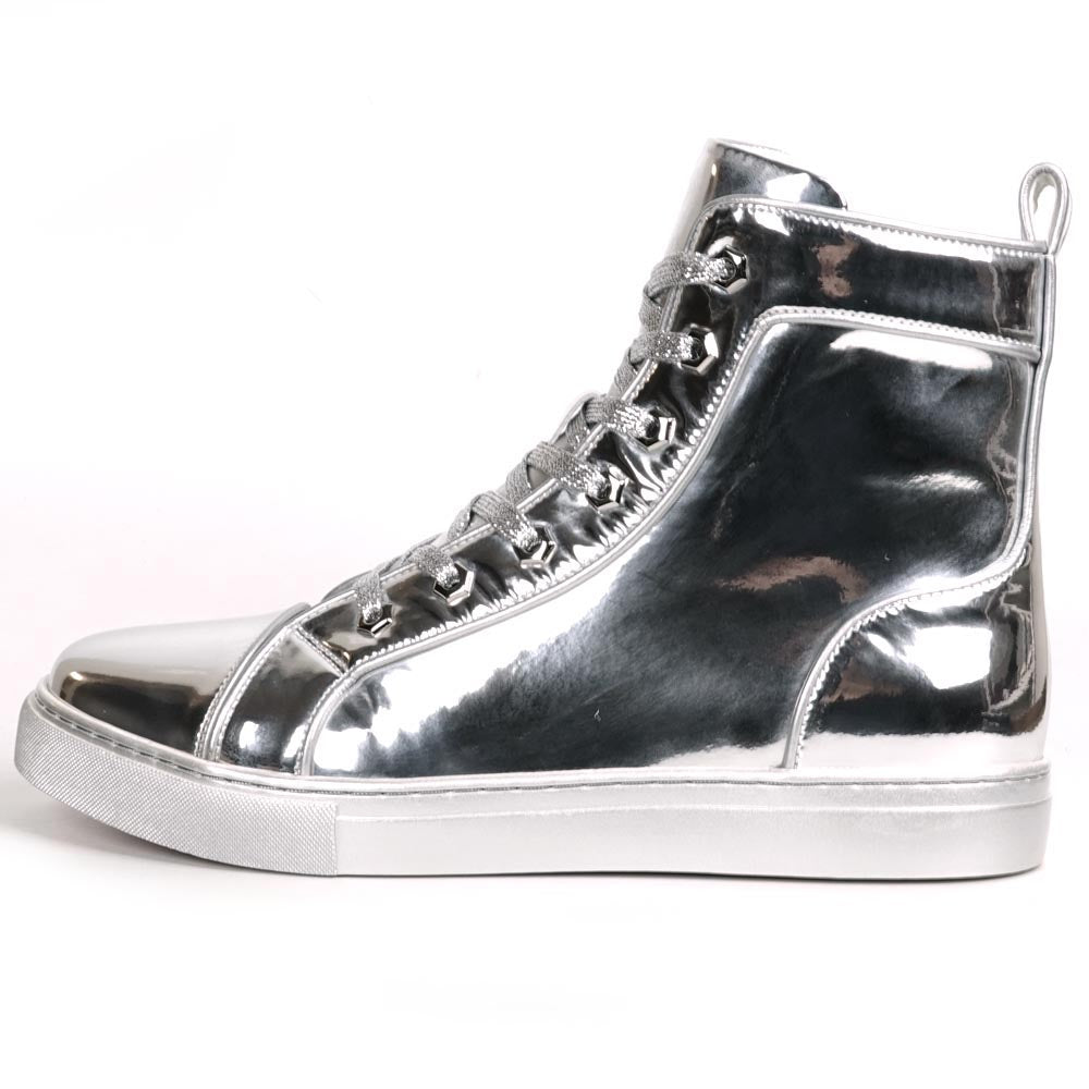 FI-2416-2 Silver Patent Leather Lace up High top Sneaker Encore by Fiesso