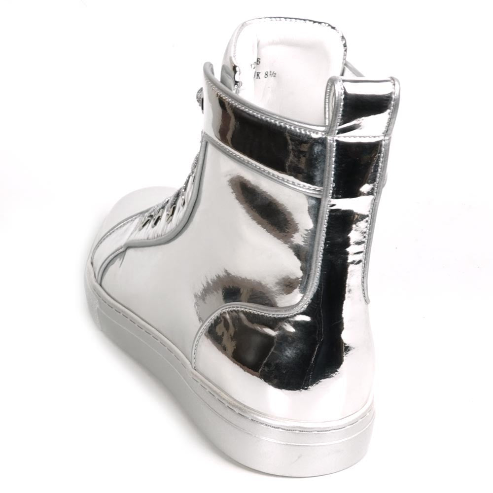 FI-2416-2 Silver Patent Leather Lace up High top Sneaker Encore by Fiesso