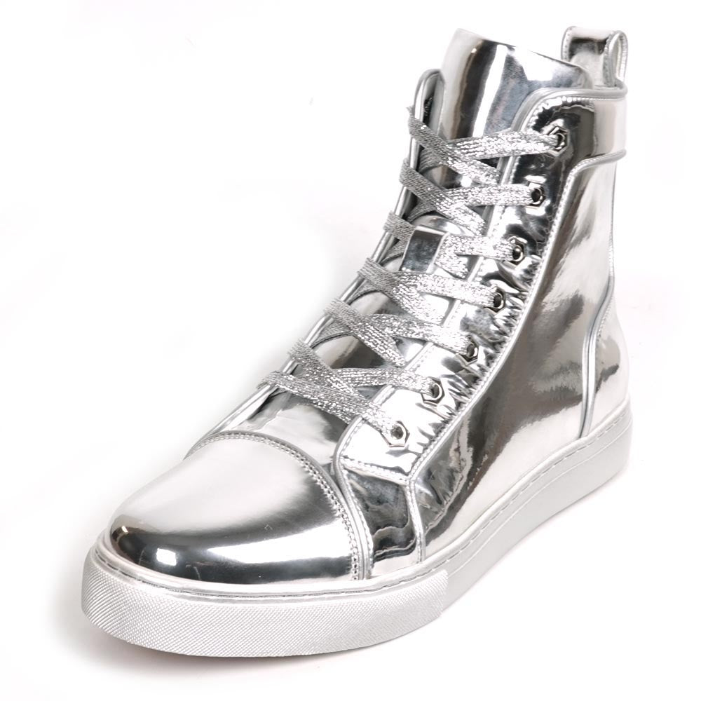 FI-2416-2 Silver Patent Leather Lace up High top Sneaker Encore by Fiesso