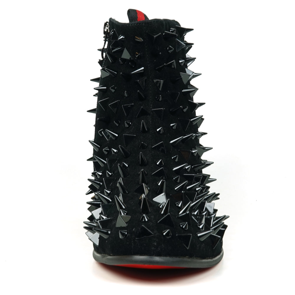 FI-7527 Black Suede Black Spikes Boot Fiesso by Aurelio Garcia