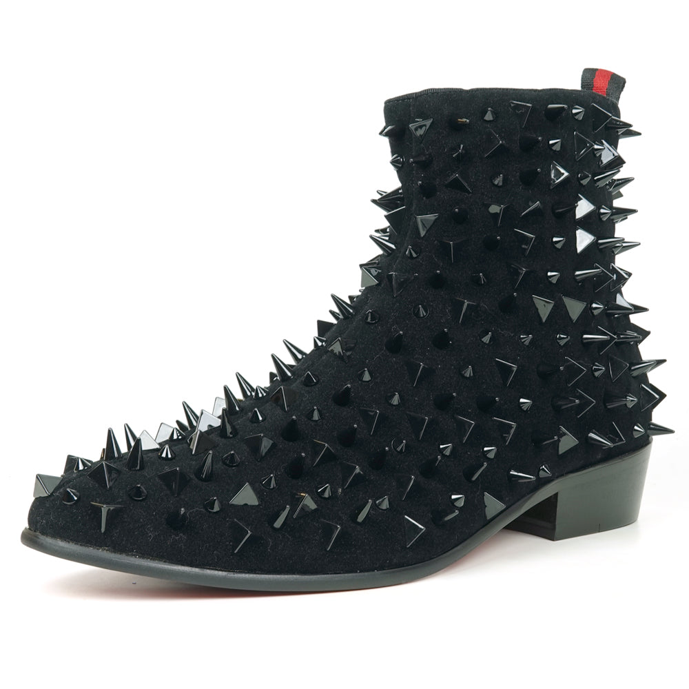 FI-7527 Black Suede Black Spikes Boot Fiesso by Aurelio Garcia