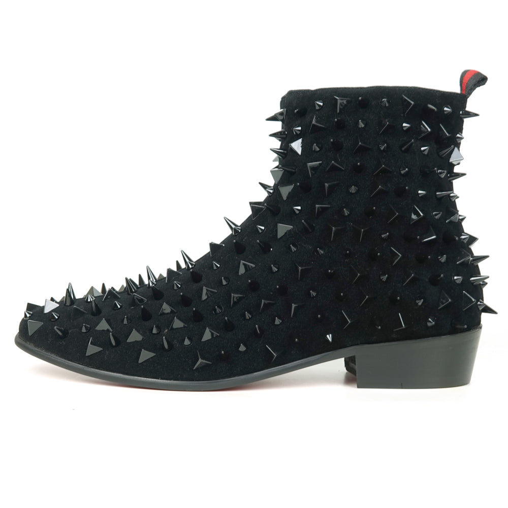 FI-7527 Black Suede Black Spikes Boot Fiesso by Aurelio Garcia