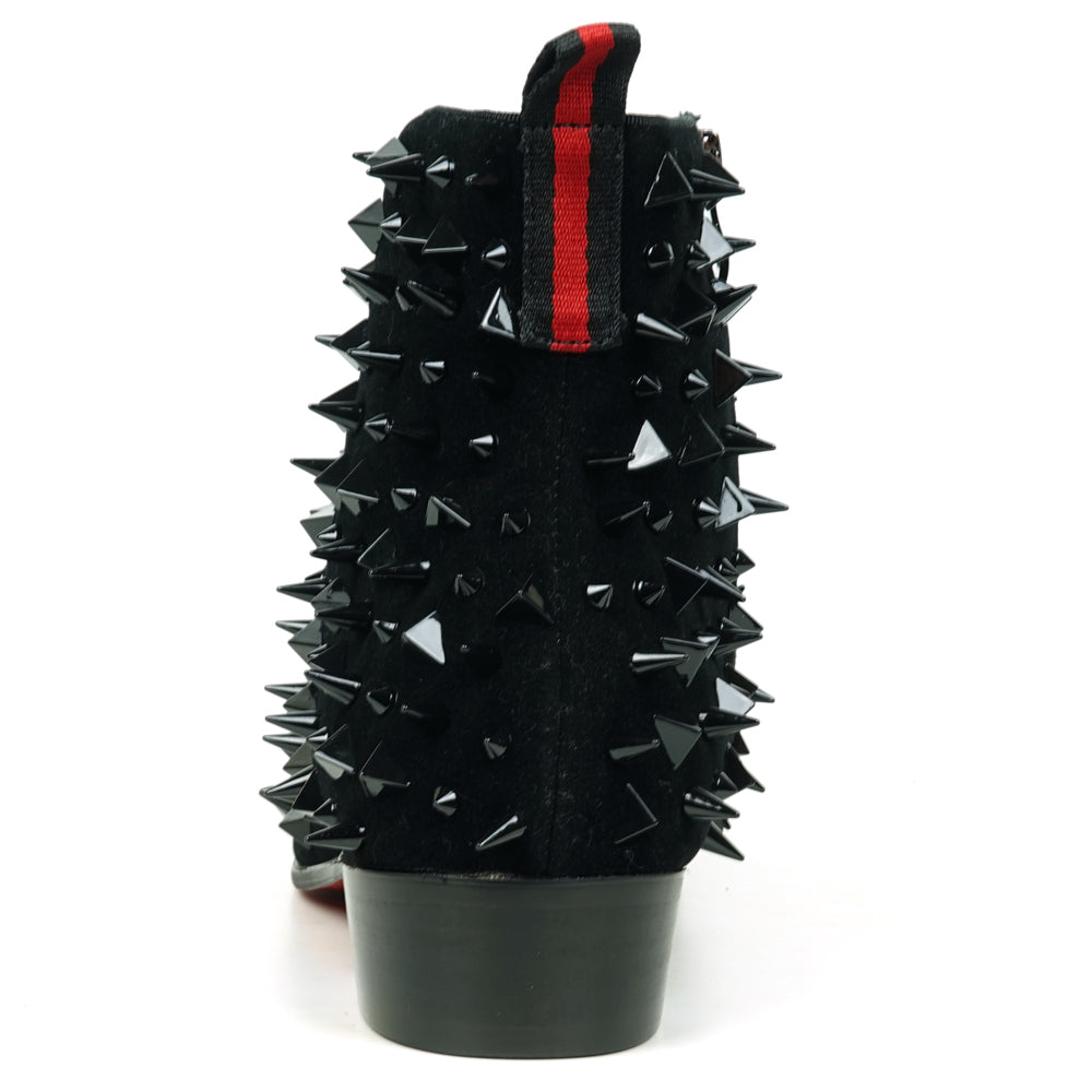 FI-7527 Black Suede Black Spikes Boot Fiesso by Aurelio Garcia