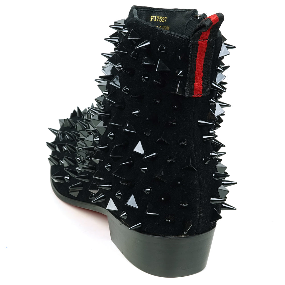 FI-7527 Black Suede Black Spikes Boot Fiesso by Aurelio Garcia