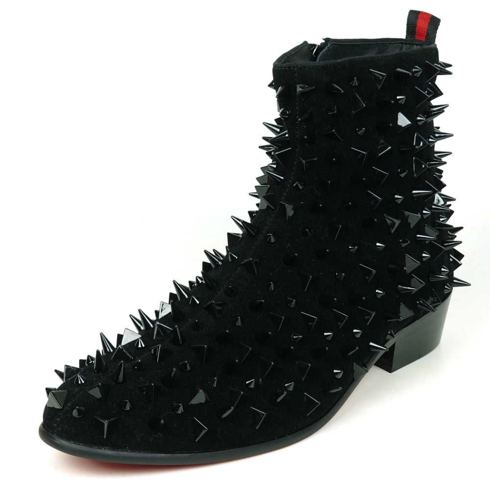 FI-7527 Black Suede Black Spikes Boot Fiesso by Aurelio Garcia