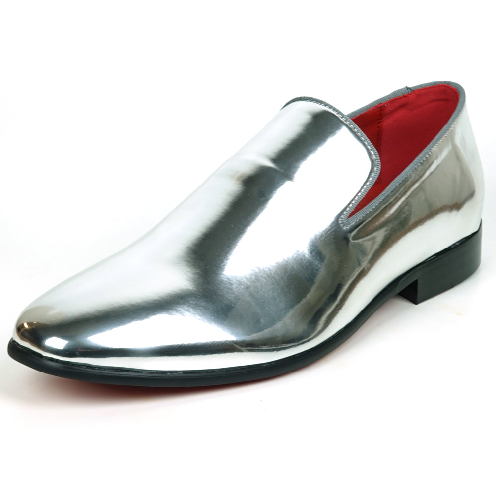 Silver patent cheap leather shoes