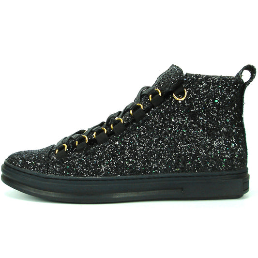 FI-2174-2 Black Glitter Casual High Top Sneaker Boot Fiesso by Aurelio Garcia