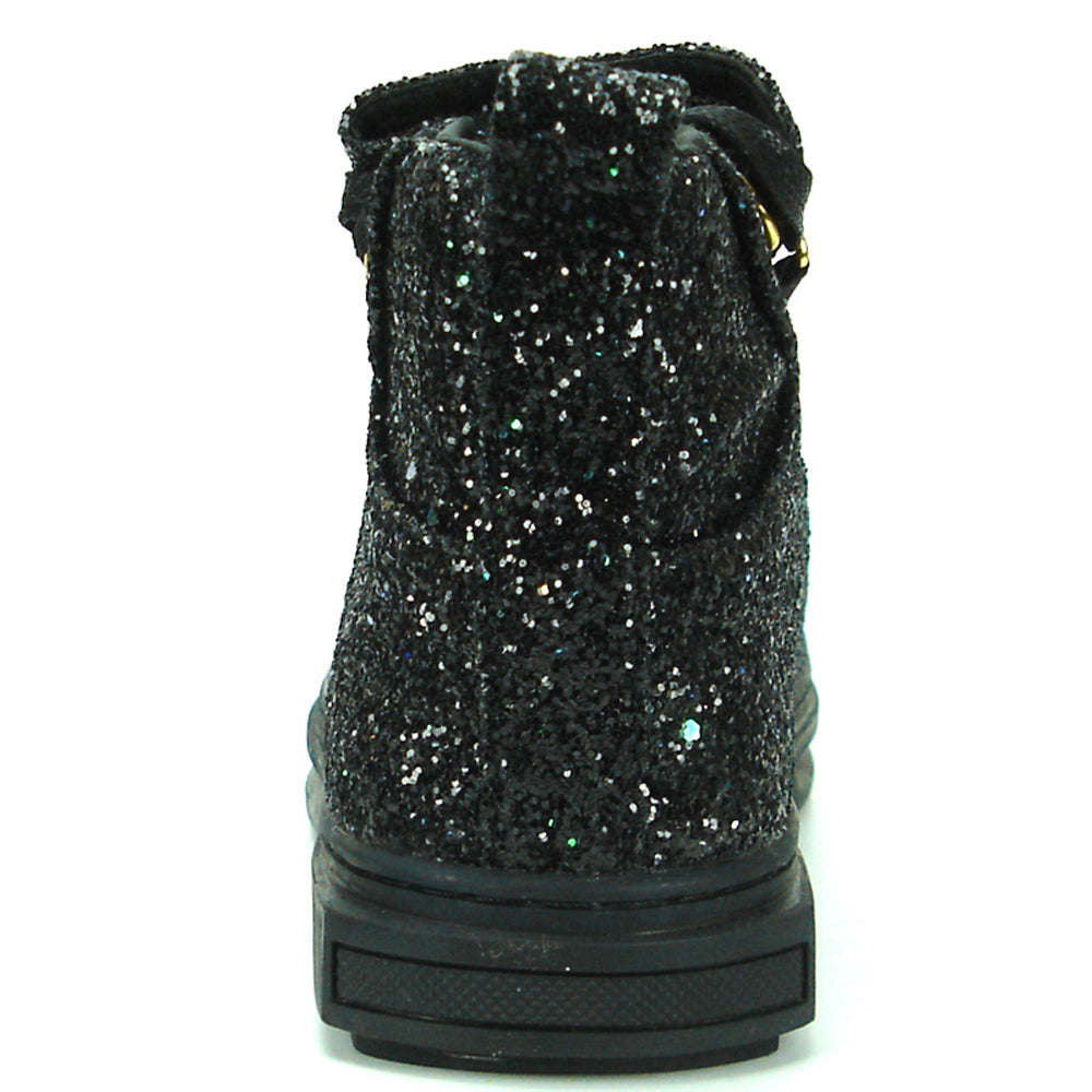 FI-2174-2 Black Glitter Casual High Top Sneaker Boot Fiesso by Aurelio Garcia