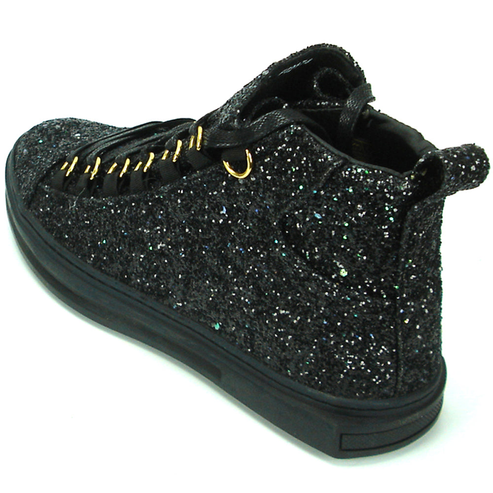 FI-2174-2 Black Glitter Casual High Top Sneaker Boot Fiesso by Aurelio Garcia