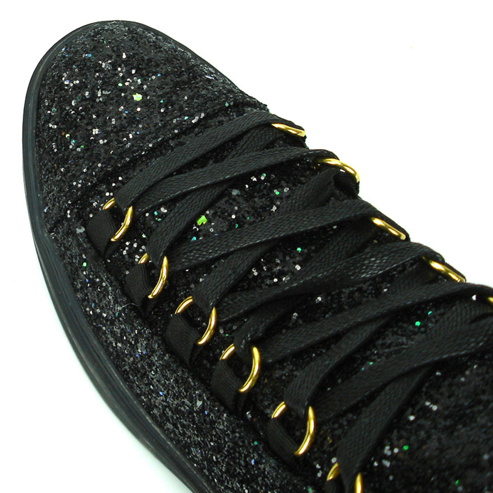 FI-2174-2 Black Glitter Casual High Top Sneaker Boot Fiesso by Aurelio Garcia