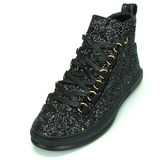 FI-2174-2 Black Glitter Casual High Top Sneaker Boot Fiesso by Aurelio Garcia