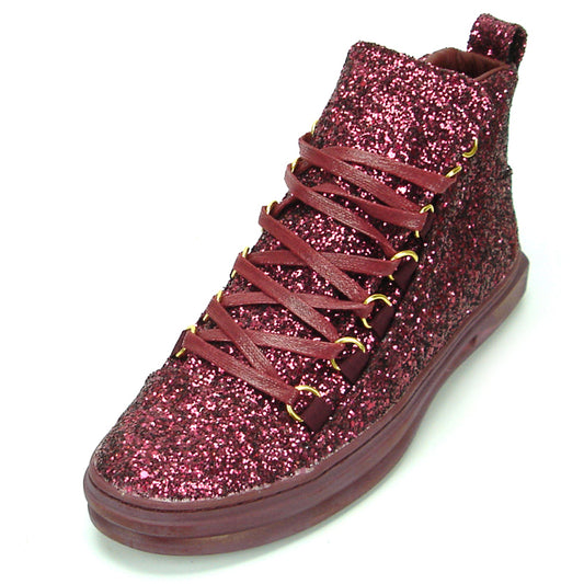 FI-2174-2 Burgundy Glitter Casual High Top Sneaker Boot Fiesso by Aurelio Garcia