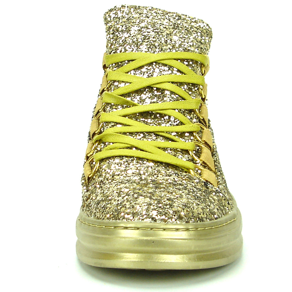 FI-2174-2 Gold Glitter Casual High Top Sneaker Boot Fiesso by Aurelio Garcia