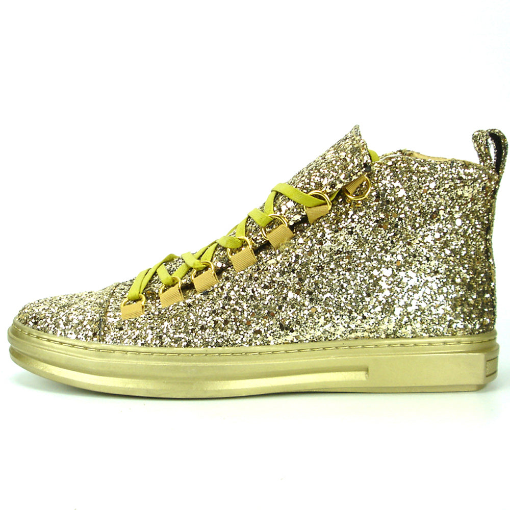 FI-2174-2 Gold Glitter Casual High Top Sneaker Boot Fiesso by Aurelio Garcia