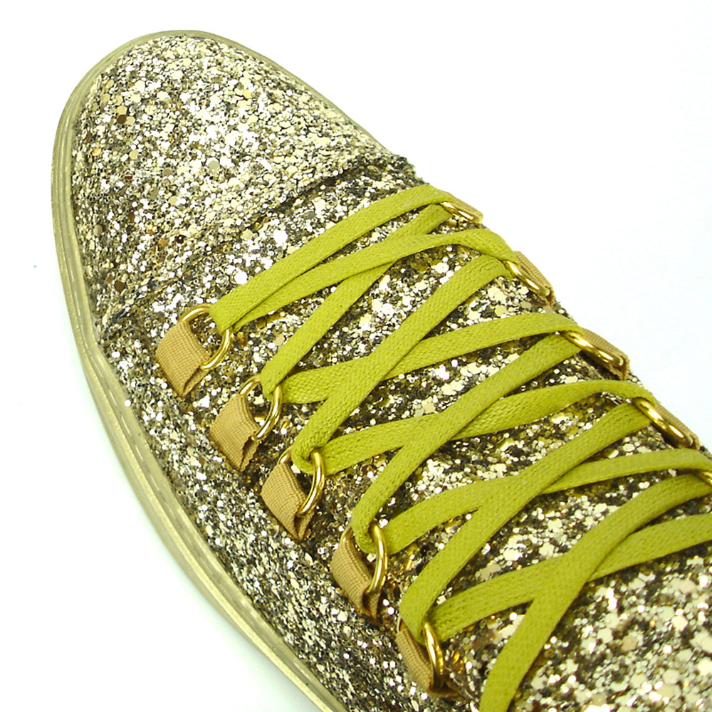 FI-2174-2 Gold Glitter Casual High Top Sneaker Boot Fiesso by Aurelio Garcia