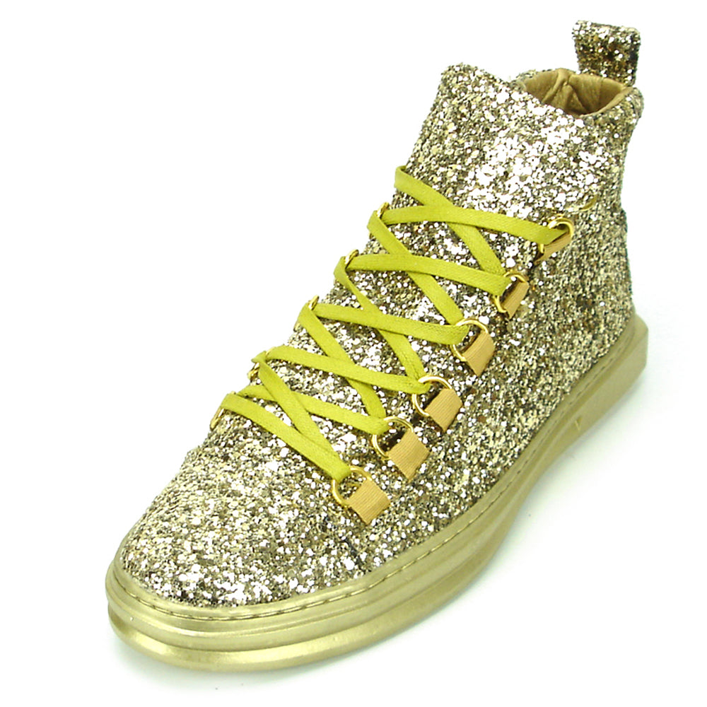 FI-2174-2 Gold Glitter Casual High Top Sneaker Boot Fiesso by Aurelio Garcia