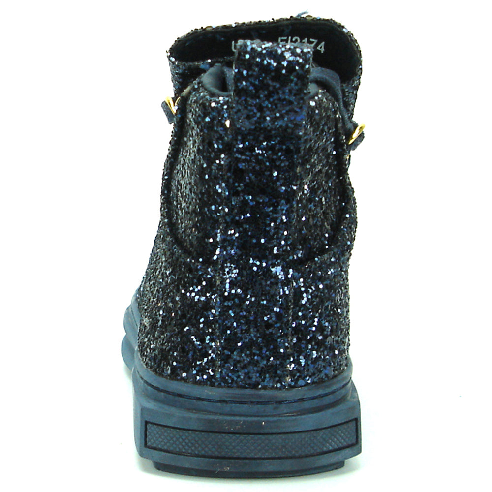 FI-2174-2 Navy Glitter Casual High Top Sneaker Boot Fiesso by Aurelio Garcia