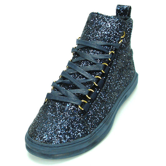 FI-2174-2 Navy Glitter Casual High Top Sneaker Boot Fiesso by Aurelio Garcia