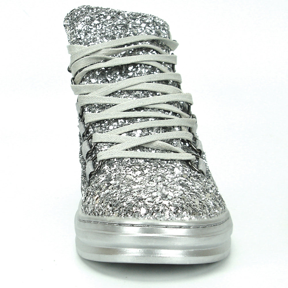 FI-2174-2 Silver Glitter Casual High Top Sneaker Boot Fiesso by Aurelio Garcia