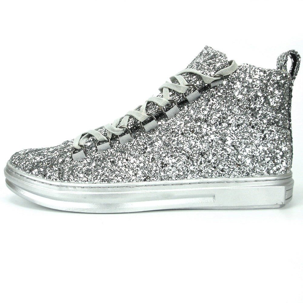 FI-2174-2 Silver Glitter Casual High Top Sneaker Boot Fiesso by Aurelio Garcia