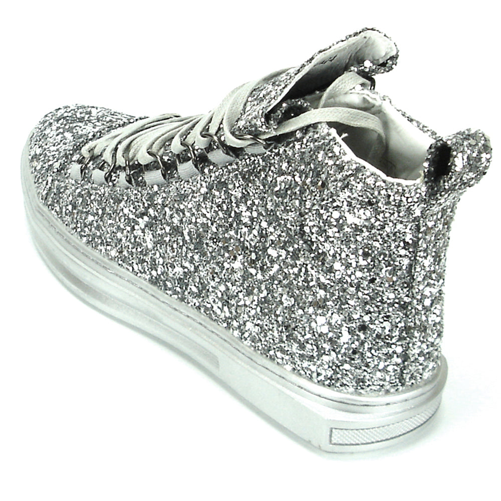 FI-2174-2 Silver Glitter Casual High Top Sneaker Boot Fiesso by Aurelio Garcia