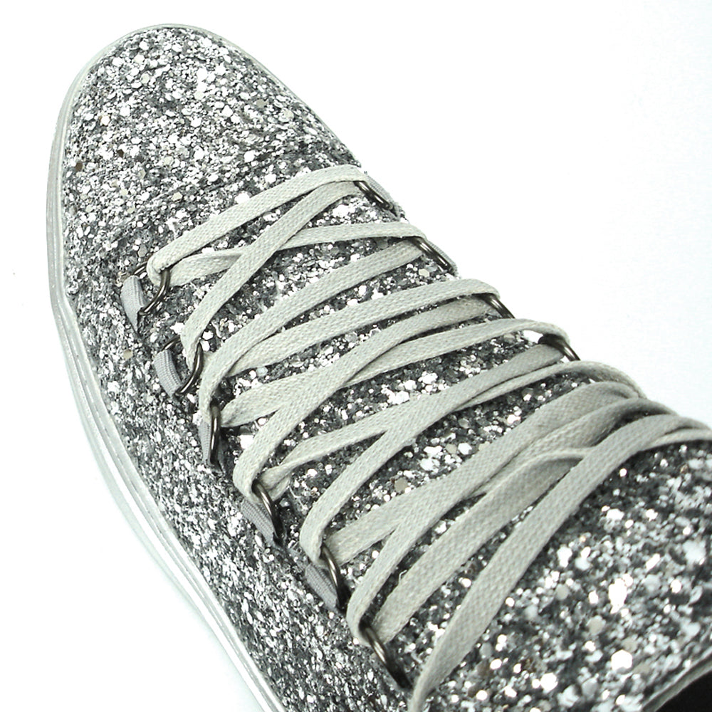 FI-2174-2 Silver Glitter Casual High Top Sneaker Boot Fiesso by Aurelio Garcia