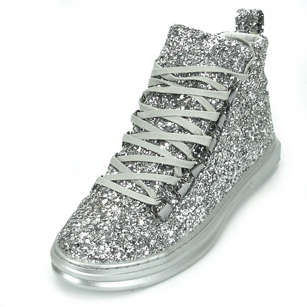 FI-2174-2 Silver Glitter Casual High Top Sneaker Boot Fiesso by Aurelio Garcia