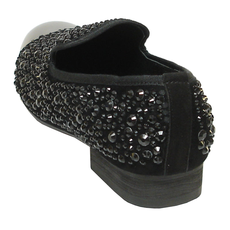 FI-6918 Black with Black Rhinestones with Gold metal tip Loafer