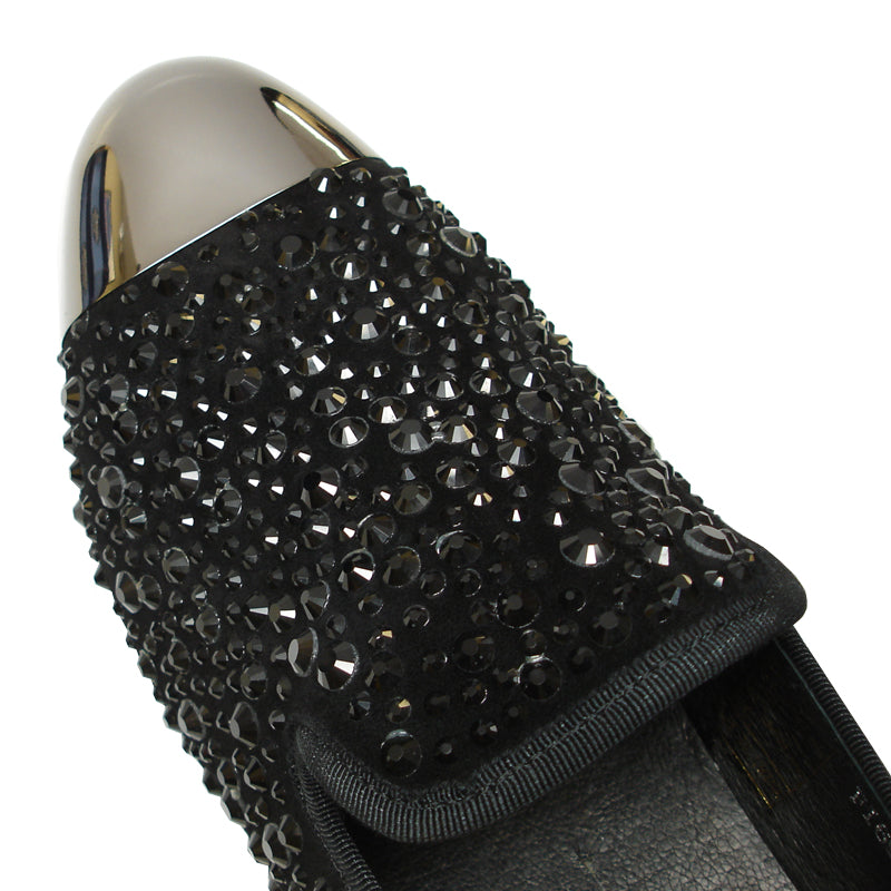 FI-6918 Black with Black Rhinestones with Gold metal tip Loafer