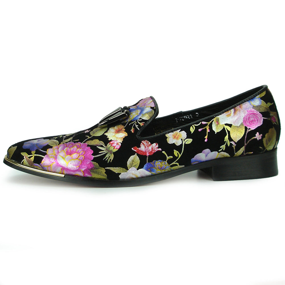 FI-6921 Black Genuine Leather Floral Print Fiesso by Aurelio Garcia slip on