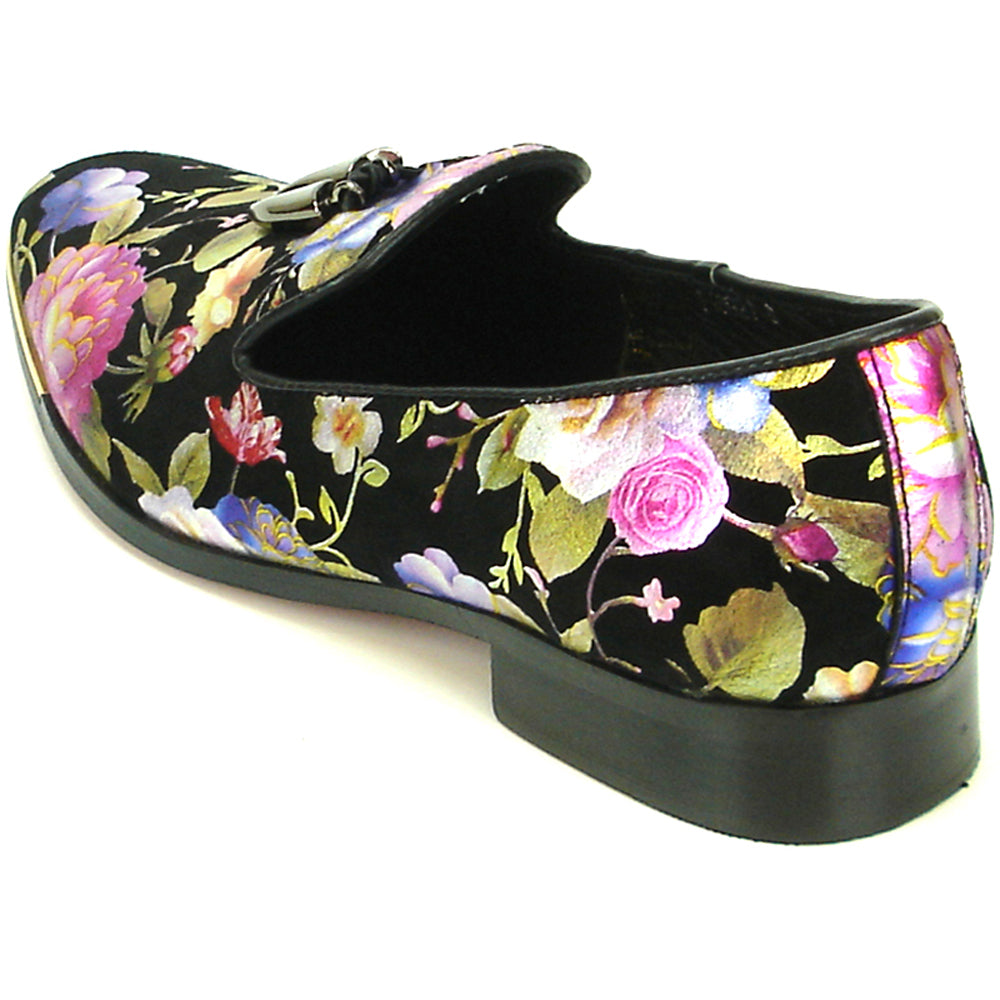 FI-6921 Black Genuine Leather Floral Print Fiesso by Aurelio Garcia slip on