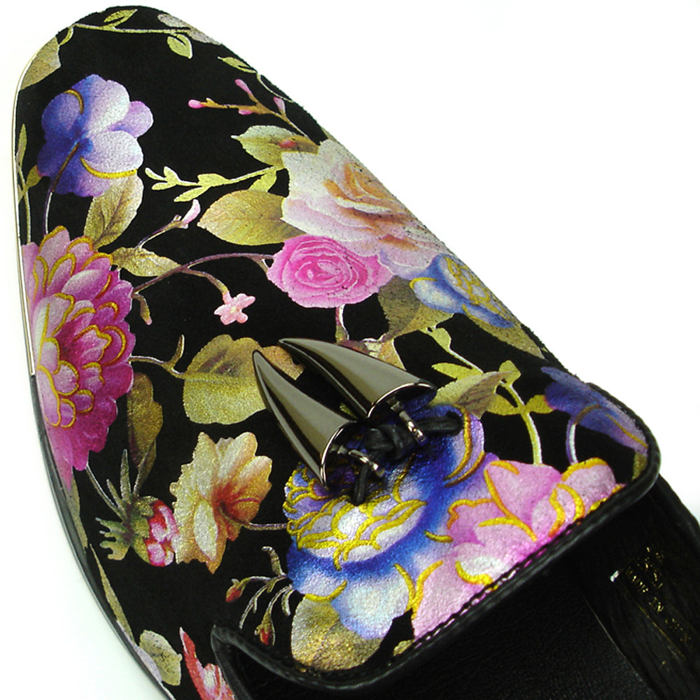 FI-6921 Black Genuine Leather Floral Print Fiesso by Aurelio Garcia slip on